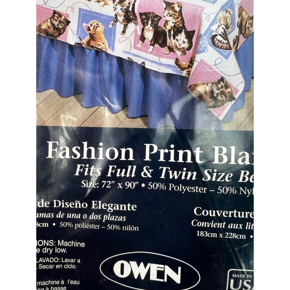 Owen Kitty Cat Fashion Print Blanket Fits Full & Twin Size Beds 72" X 90" 50% Po - Picture 3 of 6